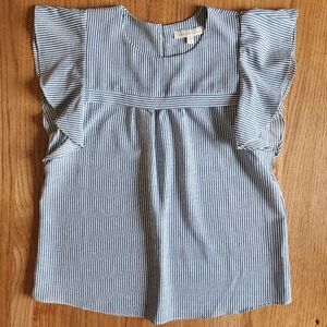 Monteau Women's Striped Crewneck Flutter Short Sleeve Pullover Blouse Medium M